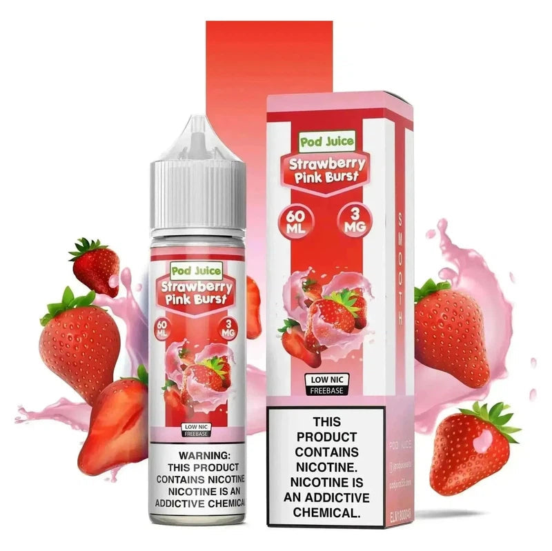 SALE! POD JUICE E-LIQUID STRAWBERRY PINK BURST - 60ML - E-Juice Steals